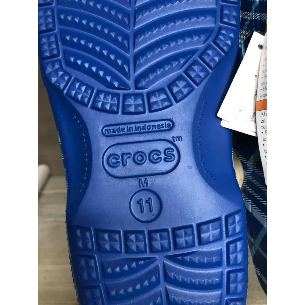 Crocs Baya Holiday Plaid Clogs Blue Jean Sandals Unisex Shoe Mens Size 11